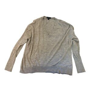 Banana Republic Womens Large V-Neck Sweater 100% Merino Wool Beige Quiet Luxury